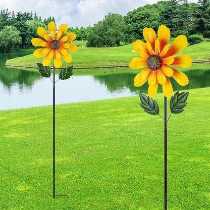 DREAMSOUL Sunflower Wind Spinners Outdoor, 13 Inch Dia Metal Wind Spinner with Stake, Kinetic Decorative Flower Spinner Lawn Garden Decor (57 * 13 Inches)