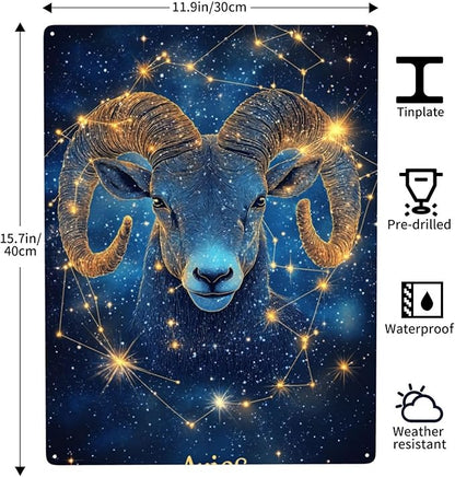 Aries of the Zodiac Signs,Metal tin sign,Exquisite plaque poster wall art decor,for living room,cafe,Yard,Patio,Bedroom,pub,club,Charming Artwork for Astrology Lovers,12x16 inch