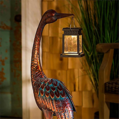 Evergreen Garden Beautiful Metal Crane with Solar Lantern Garden Statue - 4 x 4 x 34 Inches Homegoods and Decorations for Every Space