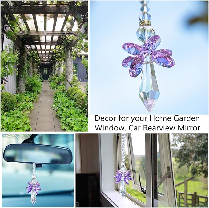Rainbow Guardian Angel Crystal Suncatcher as Home/Car Decoration & Porch Decor & Hangings Crystal Glass Ornament for Mom (Purple)