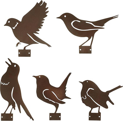 5PCS Rusty Metal Birds Decoration,Outdoor Fence Yard Decor,Metal Birds Craft Statue Ornaments for Yard Art,Garden Decor
