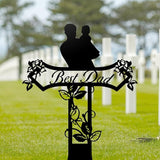 Rustic Metal Cross Memorial Stake, Mom Dad Grave Site Decorations Artificial Flowers for Cemetery, Ideal for Yard, Garden, Lawn & Tombstone, Cemetery Decorations for Grave (Dad)