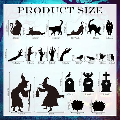 AmazingSpark 22 Pcs Halloween Decorations Outdoor Witch Silhouette Yard Signs with Stakes Black Cat Hands Tombstones Cauldron Set Corrugated Plastic Waterproof Scary Silhouette for Lawn Garden Decor