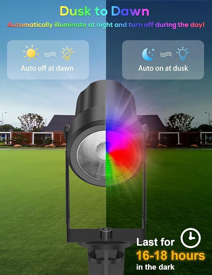 ZYAN Solar Color Changing RGB Spotlights with Remote, 12000mAh Separate Panels & USB-C Powered, Auto On Off, Outdoor IP65 Waterproof for Patio Yard Path (8 Pack)