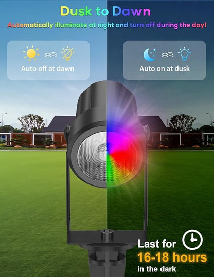 ZYAN Solar Color Changing RGB Spotlights with Remote, 12000mAh Separate Panels & USB-C Powered, Auto On Off, Outdoor IP65 Waterproof for Patio Yard Path (8 Pack)