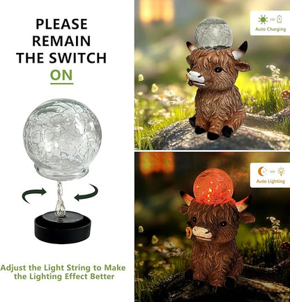 HONGLAND Solar Highland Cow Outdoor Garden Statues, Outside Decor with Color Changing Lights for Yard Lawn Ornaments Porch Patio Balcony Home Farmhouse, Birthday Gifts for Grandma Mom Women