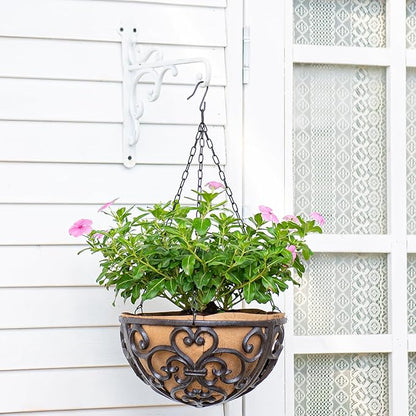 Sungmor Cast Iron Wall Hook Plant Hangers - Home & Garden Heavy Duty Hanging Bracket Plant Hooks - 2PC WHITE Decorative Wall Mount Hooks for Hanging Planter Pot Bird Feeder Birdcage Lantern Wind Chime