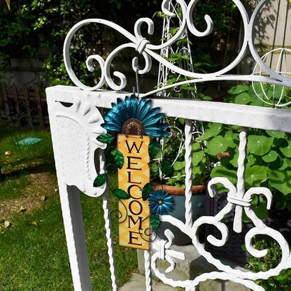 Attraction Design Welcome Sign for Front Door Decor Hanging Sign, Metal Flower Welcome Door Sign Wall Art Decor Hanging for Indoor Outdoor Patio Garden Yard Sign Porch Decoration 15.25X8.5In (C)