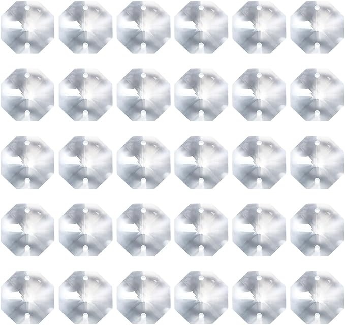 PATIKIL K9 Crystal Octagon Beads 2 Holes Pendants, 60 Pack 22mm Chandelier Prisms Parts Ornaments Hanging Beads for DIY Arts Crafts Decoration, Clear