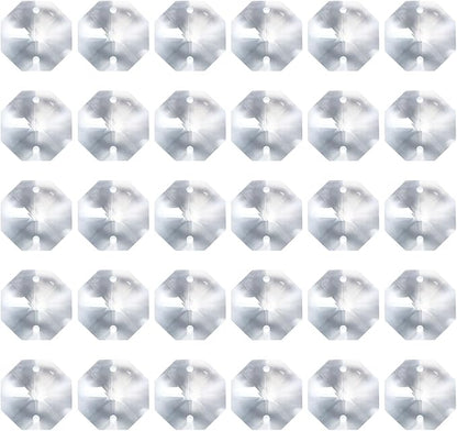 PATIKIL K9 Crystal Octagon Beads 2 Holes Pendants, 60 Pack 22mm Chandelier Prisms Parts Ornaments Hanging Beads for DIY Arts Crafts Decoration, Clear