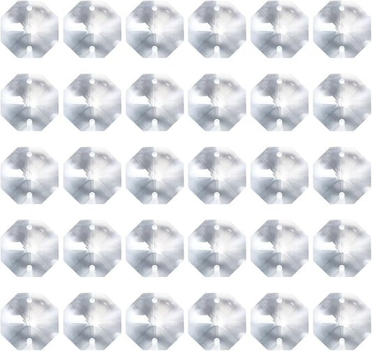 PATIKIL K9 Crystal Octagon Beads 2 Holes Pendants, 60 Pack 22mm Chandelier Prisms Parts Ornaments Hanging Beads for DIY Arts Crafts Decoration, Clear