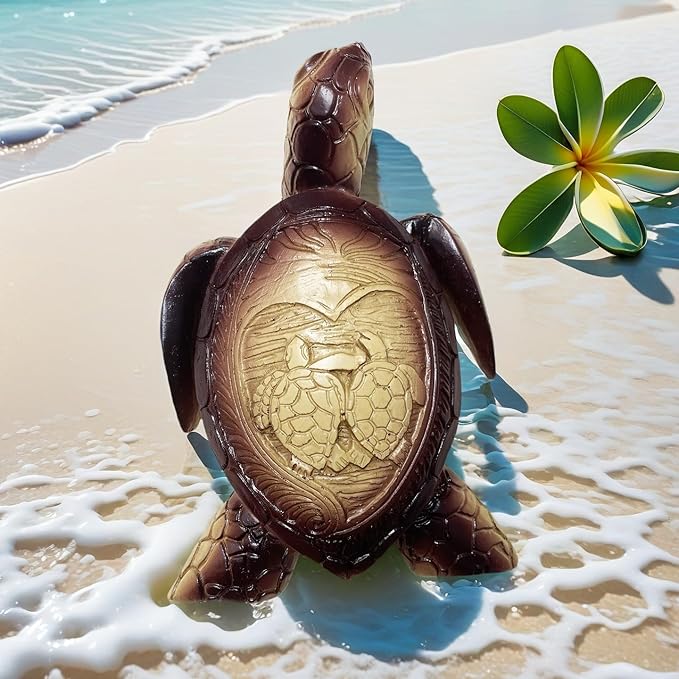 6-Inches Imitative Wood Carving Sea Turtle Statue Resin Hawaiian Turtles Sculpture Garden Tortoise Figurine Decorative Animal Statue for Home Indoor Outdoor Decor Patio Lawn Yard Ornaments
