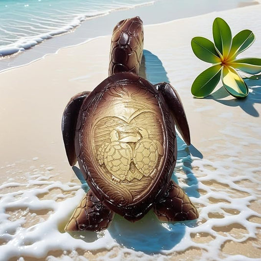 6-Inches Imitative Wood Carving Sea Turtle Statue Resin Hawaiian Turtles Sculpture Garden Tortoise Figurine Decorative Animal Statue for Home Indoor Outdoor Decor Patio Lawn Yard Ornaments