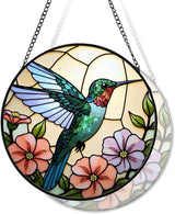 Hummingbird Stained Glass Suncather for Window Hanging, 9'' Hummingbird Ornament Gift for Women, Nature-Inspired Wall Art Home Decor Gifts for Mom, Grandma (Green Bird, 9'')