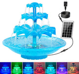 Yeomi 3-Tier Solar Fountain Pump with LED Lights, 24H Outdoor Water Feature, Detachable Design, Multi-Function Bird Bath Water Fountain for Garden Patio Yard Backyard Pond, 3.5W
