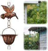 Rain Chains for Gutters, 7.87Ft Hummingbird and Cup Rain Chains for Gutters, Adjustable Rain Chimes for Outside Replacement Downspout for Gutters Eaves Drainage, Copper