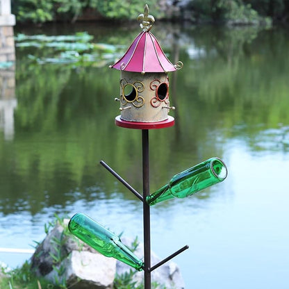 Bird House Bottle Tree for Outdoor Garden, Rust-Proof Metal Bottle Tree Stand, Garden Decorative Bottle Stand