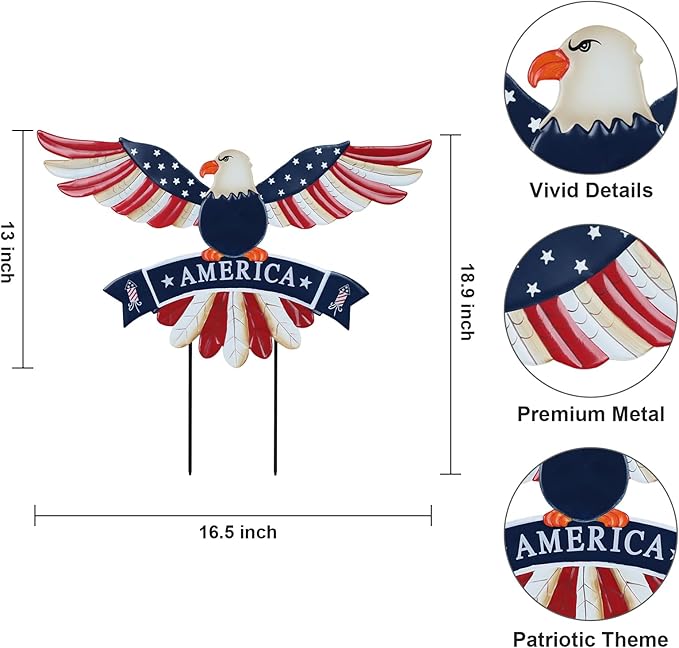 hogardeck 4th of July Decorations Outdoor, Bald Eagle Patriotic Decorative Garden Stakes for Fourth of July Decorations, Memorial Day Metal American Eagle for Outside Yard Porch Lawn Decor
