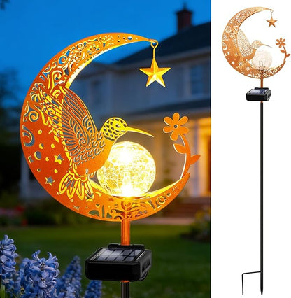 ZNYCYE Solar Lights Outdoor Decorative Moon Hummingbird Solar Stake Lights Mothers Day Gifts for Mom Women Grandma,Hummingbird Garden Decor Waterproof for Walkway, Yard, Lawn, Patio (Warm White)