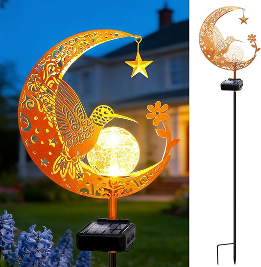 ZNYCYE Solar Lights Outdoor Decorative Moon Hummingbird Solar Stake Lights Mothers Day Gifts for Mom Women Grandma,Hummingbird Garden Decor Waterproof for Walkway, Yard, Lawn, Patio (Warm White)