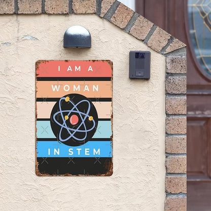Patio Wall Decor I Am A Woman In Stem Steminist Vintage Signs Metal Plaques Vintage Retro Tin Sign Cute Funny Bathroom Yard Wedding Street Garage Plaque Wall Decor 8X12inch