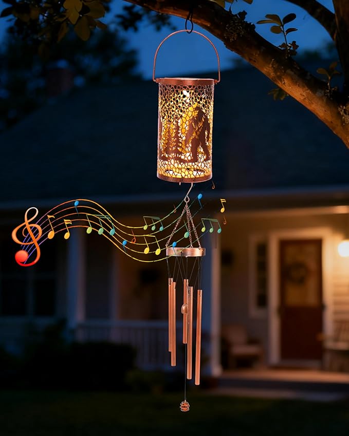 Solar Wind Chimes for Outside - Bigfoot Gifts Hanging Solar Lanterns with Metal Windchimes Sasquatch Outdoor Decor Garden Patio Yard Decoratoin Christmas Birthday Gift for Women Mom Grandma