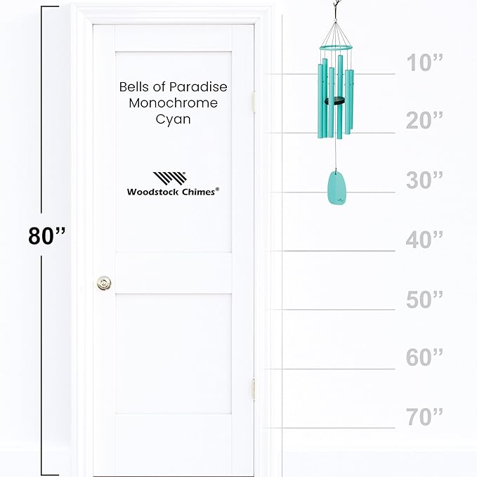Woodstock Chimes Bells of Paradise Medium 32" Cyan Outdoor Memorial Gift, Wind Chimes for Backyard, Porch, Garden Patio Decor, Deep Tone Windchime BPMCY