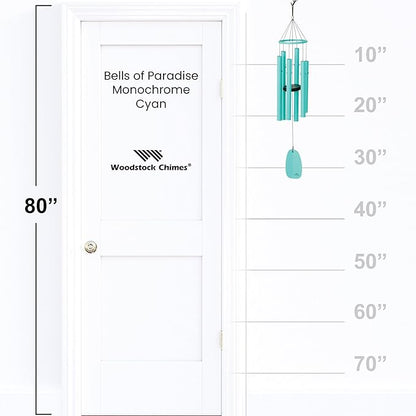 Woodstock Chimes Bells of Paradise Medium 32" Cyan Outdoor Memorial Gift, Wind Chimes for Backyard, Porch, Garden Patio Decor, Deep Tone Windchime BPMCY