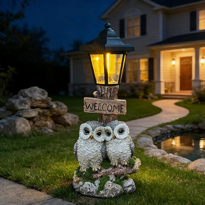 Outdoor Garden Owl Statue with Solar Lights, Owl Figure with Welcoming Sign, for Outdoor Landscapes, Courtyards, Paths, Outside Patio Lawn Decor, Gifts for Women, Owl Lovers