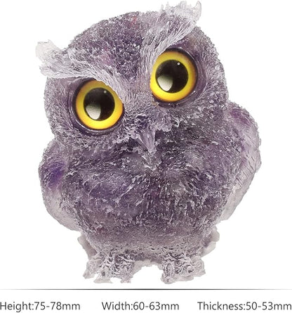 Nupuyai 3 inches Orgone Resin Crystal Chips Tumbled Stone Owl Statue, Mini Hand Carved Stone Crystal Animal Figurines for Tabletop Indoor Outdoor, Amethyst