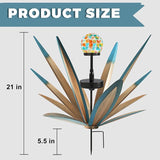 TOMBABY Solar Rustic Garden Style Metal Agave Plants Outdoor Patio, Home Decor Hand-Painted Metal Agave Garden Patio Statues, Suitable for Desert Areas, Outdoor Lawn Decorations (3 Solar Blue)