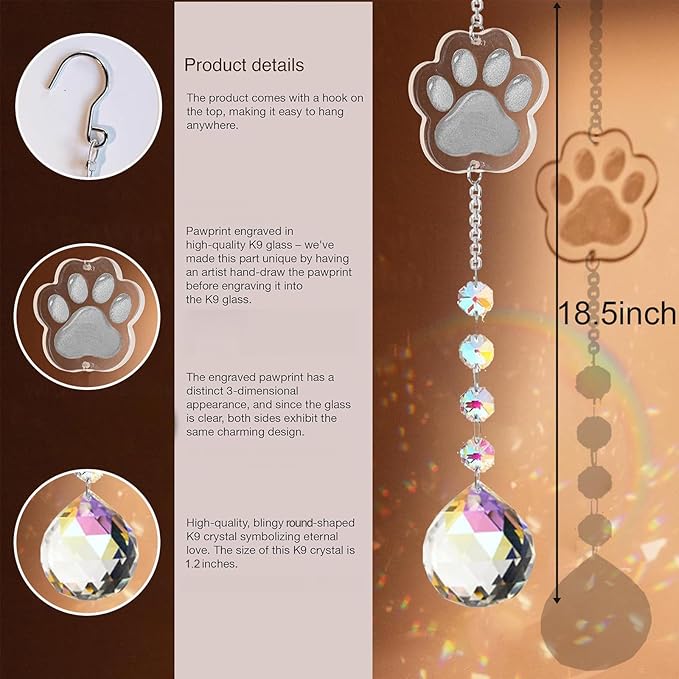Dog Memorial Gifts for Loss of Dog, K9 Crystal Suncatcher Rainbow Maker Pet Memorial Gifts for Dogs/Cats, Handmade Sun Catcher Window Hanging for Pet Lovers,Thoughtful Pet Loss Sympathy Gift