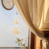 Crystal Flower Suncatcher Hanging Ornament, Rainbow Maker Window Sun Catcher Indoor Outdoor Patio Garden Decor (Gold)