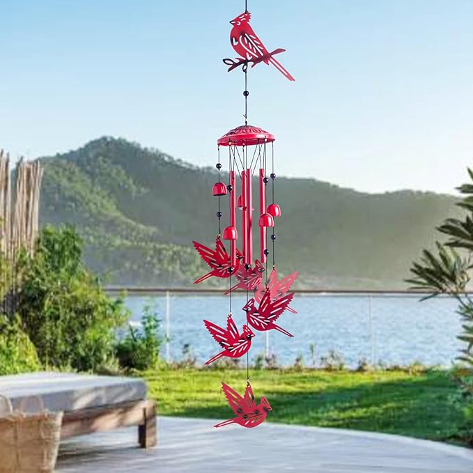 Cardinal for Women,Wind Chimes Outdoor Cardinal Birthday Gifts for Men/Mom/Grandma R ed Bird Metal WindChimes Outside/Indoors, Lawn, Patio, Garden Decor, Yard Decorations