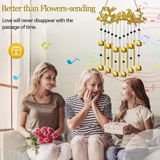 Bird Wind Chimes for Outside, Christmas Hummingbird On Branch Metal Windchimes Indoors Window Hanging Garden Patio Yard Porch Home Decor Soothing Tones Memorial Birthday Festival Gifts for Women, Mom