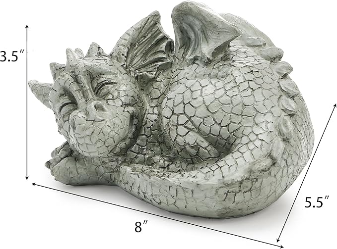 Jucoan Cute Sleeping Dragon Statue Outdoor Garden Decor, 8 Inch Resin Dragon Figurine Sculpture Lawn Ornaments for Outside Patio Yard, Fantasy Dragons Garden Statues Gifts for Mom, Woman