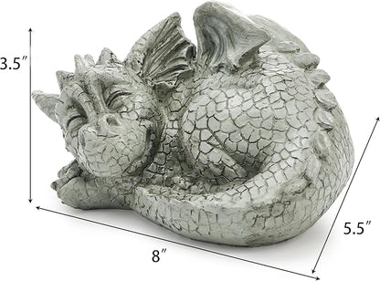Jucoan Cute Sleeping Dragon Statue Outdoor Garden Decor, 8 Inch Resin Dragon Figurine Sculpture Lawn Ornaments for Outside Patio Yard, Fantasy Dragons Garden Statues Gifts for Mom, Woman