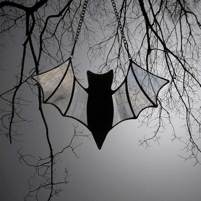 Halloween Bat Decoration Stained Glass Window Hangings - Bat Suncatcher Ornaments Spooky Bats Craft Window Decor Gifts(3.9"×3.9")