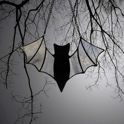 Halloween Bat Decoration Stained Glass Window Hangings - Bat Suncatcher Ornaments Spooky Bats Craft Window Decor Gifts(3.9"×3.9")