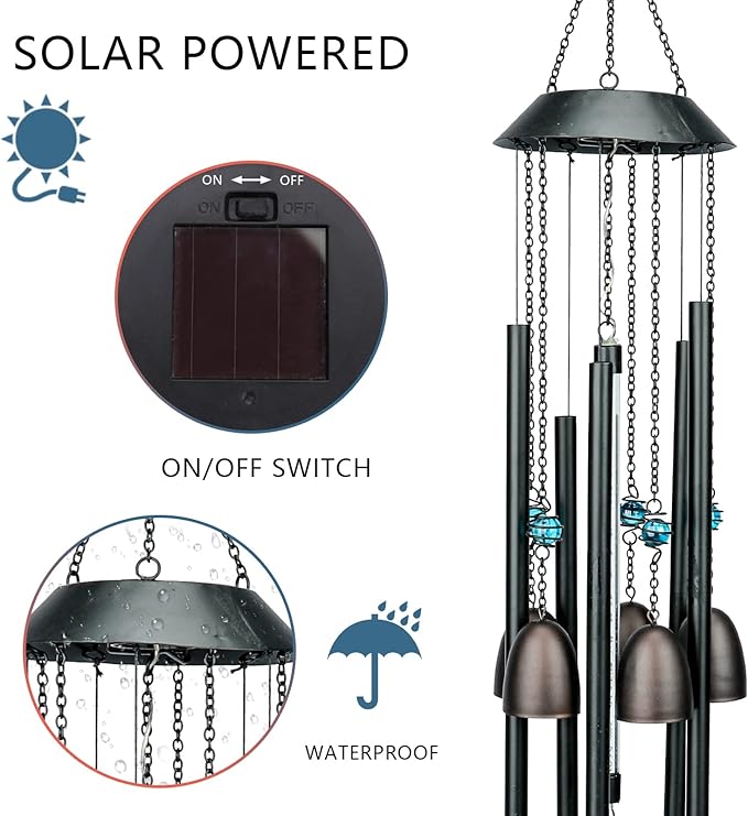 Taman Solar Wind Chime for Outside - 30" Led Color Changing Wind Chime Valentine's Day Gift Decorative Memorial Gift, for Home, Outdoor, Yard, Patio,Garden Decor
