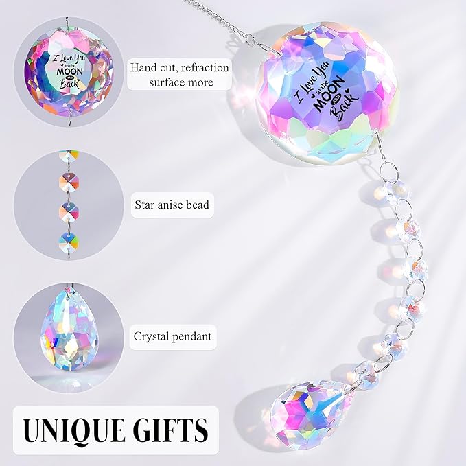 Sentimental Gifts, Gifts for Women Mom Wife Daughter Girlfriend Valentines Christmas Anniversary Birthday, I Love You to the Moon and Back -Sun catcher for Home Office Bedroom Living Room Garden Decor