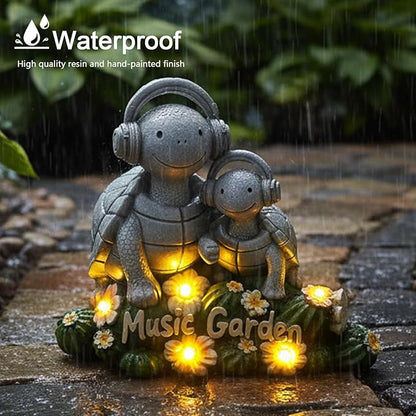 Solar Garden Turtle Statue 5.9"with Headphones,Solar Statue with 5 LED Lights,Anti-Fade Stone Texture Turtle Gifts for Women Men Mom Dad,Unique Resin Lawn Ornaments for Patio Yard Lawn Balcony