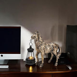 Horse Garden Statue with Lantern 7.5x6.8 inch, Solar Lighted Outdoor Figurine Sculpture for Yard Lawn Patio Farmhouse, Whimsical Home Decor, Gift for Housewarming Birthday Christmas (Bronze Color)