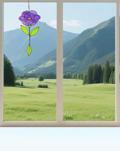 Flower Suncatchers, Stained Glass Window Hangings, Garden Suncatchers for Window and Wall Decor (Purple)