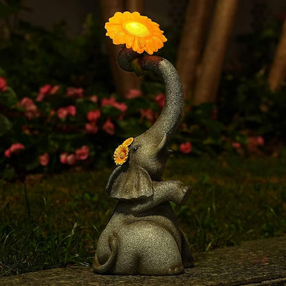 Panven Elephant Sunflower Garden Decor, 14.3" Solar Large Garden Statue, Outdoor Yard Decor, Gifts for Mom, Grandma