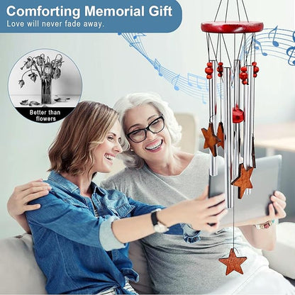 Star Wind Chimes Outdoor Outside Decor for Patio Porch Garden Memorial and Sympathy Windchime Silver