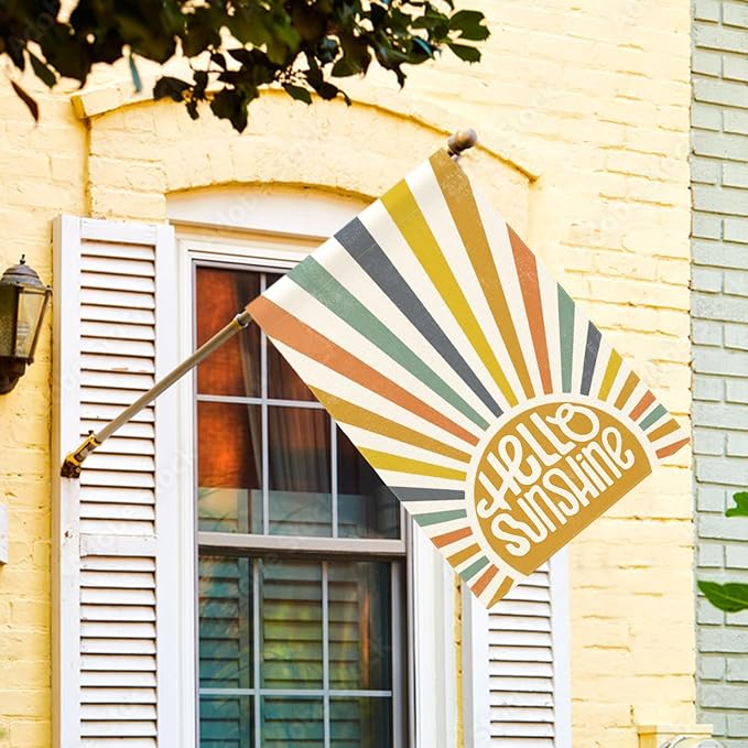 AVOIN colorlife Hello Sunshine Classic House Flag 28x40 Inch Double Sided Outside, Summer Party Holiday Burlap Yard Outdoor Decoration