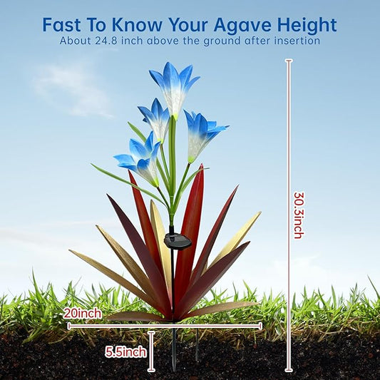 Homight Solar Metal Agave Lily Flower Garden Sculpture with LED Lights 30.3 Inch Waterproof Outdoor/Indoor Yard Decor Handmade Lawn Ornament Gift for Family Friends (2, Red)