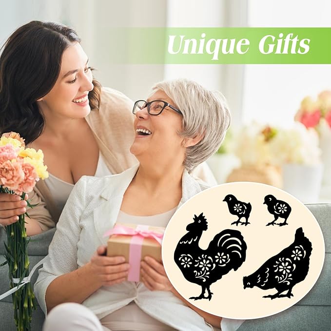 EZTZEN Chicken Metal Garden Stakes Decorative,Chicken Gifts for Women/Men/Chicken Lovers Gifts,Black Chicken Silhouette Statues Garden Decor for Outside,Outdoor Decor,Yard Art,Patio,Lawn Ornaments