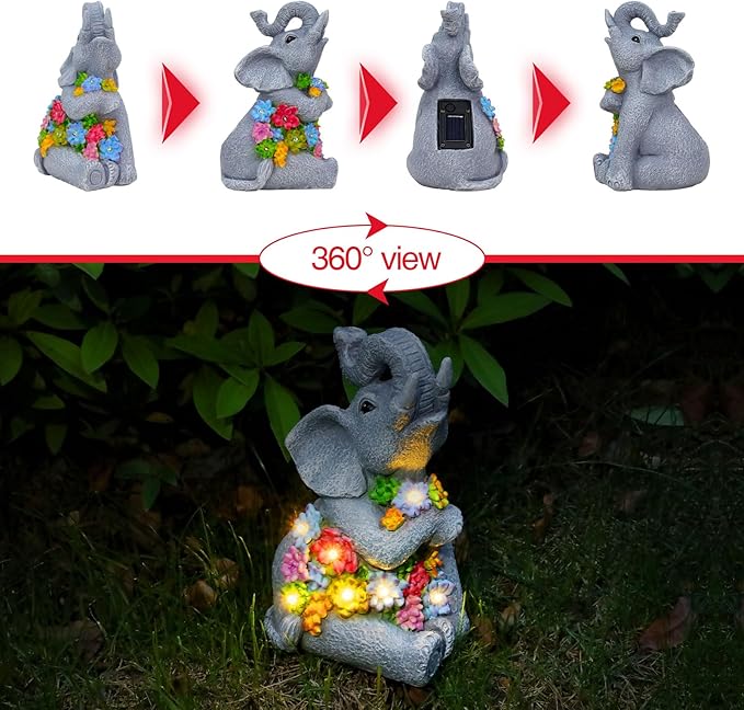 RICHIE Womens Gift Solar Statues for Garden Decor, Outdoor Elephant Sculptures for Clearance Lights for Outside Lawn Ornaments Birthday Gifts for Mom Grandma Women- Chrismtas Gifts for Mom Grandma